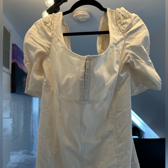 NWT Free People Cream Denim Minidress Puff Sleeve Cheyenne Sundress NEW - Picture 4 of 16